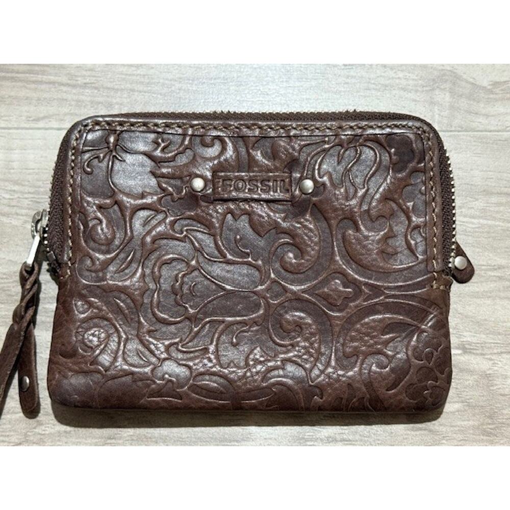 Fossil Tooled Leather Credit Card Holder Wallet